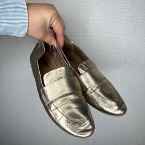 Marsell Metallic Gold Leather Loafers Flat Shoes Women‎ Size 36.5 Italy